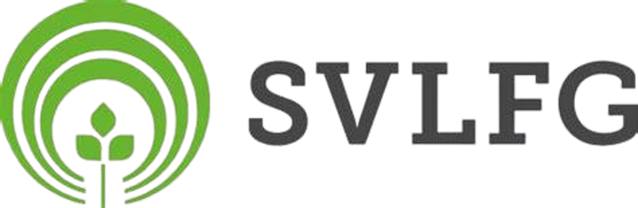 Grünes Blatt-Logo mit konzentrischen Kreisen und Text "SVLFG".